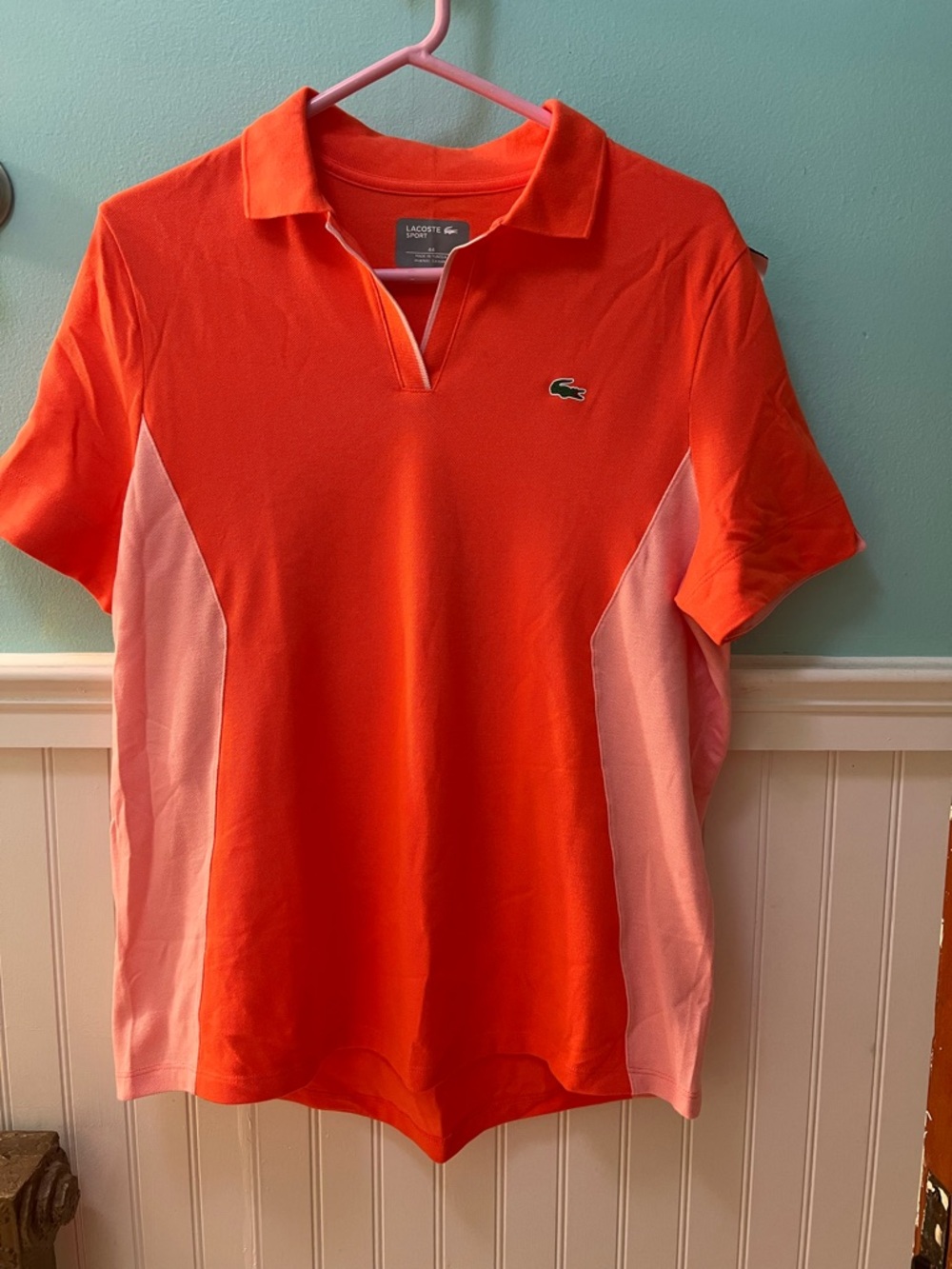 Lacoste Salmon pink with light Pink Side Panels Golf Shirt
